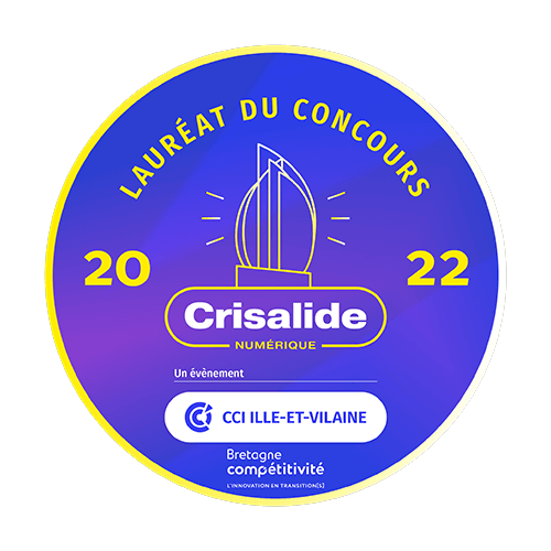 Badge lauréat du concours Crisalide numérique 2022 CCI Ile-et-Vilaine Bretagne compétitie