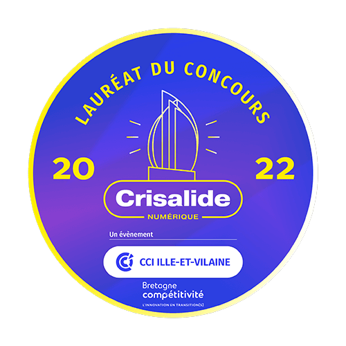 Badge lauréat du concours Crisalide numérique 2022 CCI Ile-et-Vilaine Bretagne compétitivité 